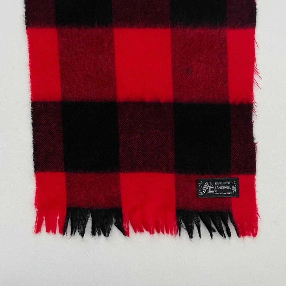 100% Pure Lambswool Scarf - Red/Black - Made in Uruguay